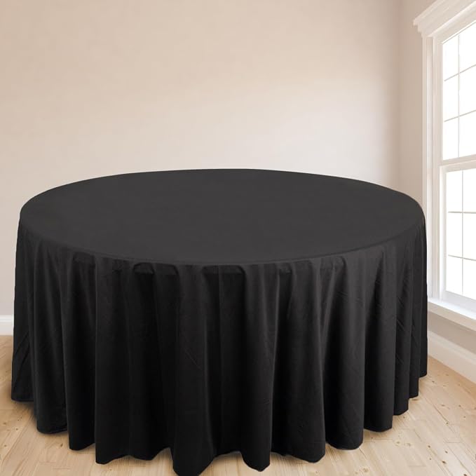 Mantel Redondo Tableclothsfactory 120 Pulgadas | Negro | Poliéster Sin Arrugas y Sin Costuras