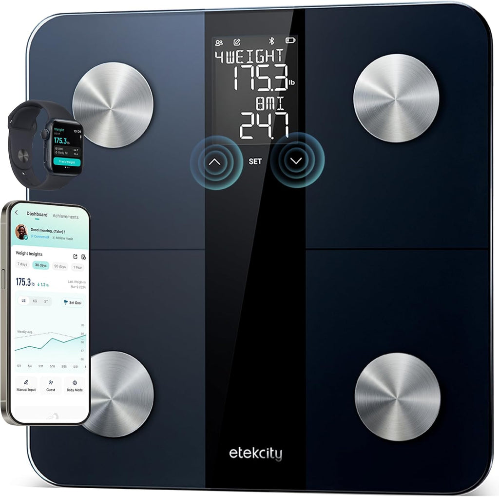 Báscula inteligente Etekcity mejorada para peso corporal, compatible con FSA y HSA, báscula digital de baño con IMC, grasa corporal, masa muscular, 13 métricas con pantalla grande, compatible con modo sin conexión y conexión a aplicaciones. 