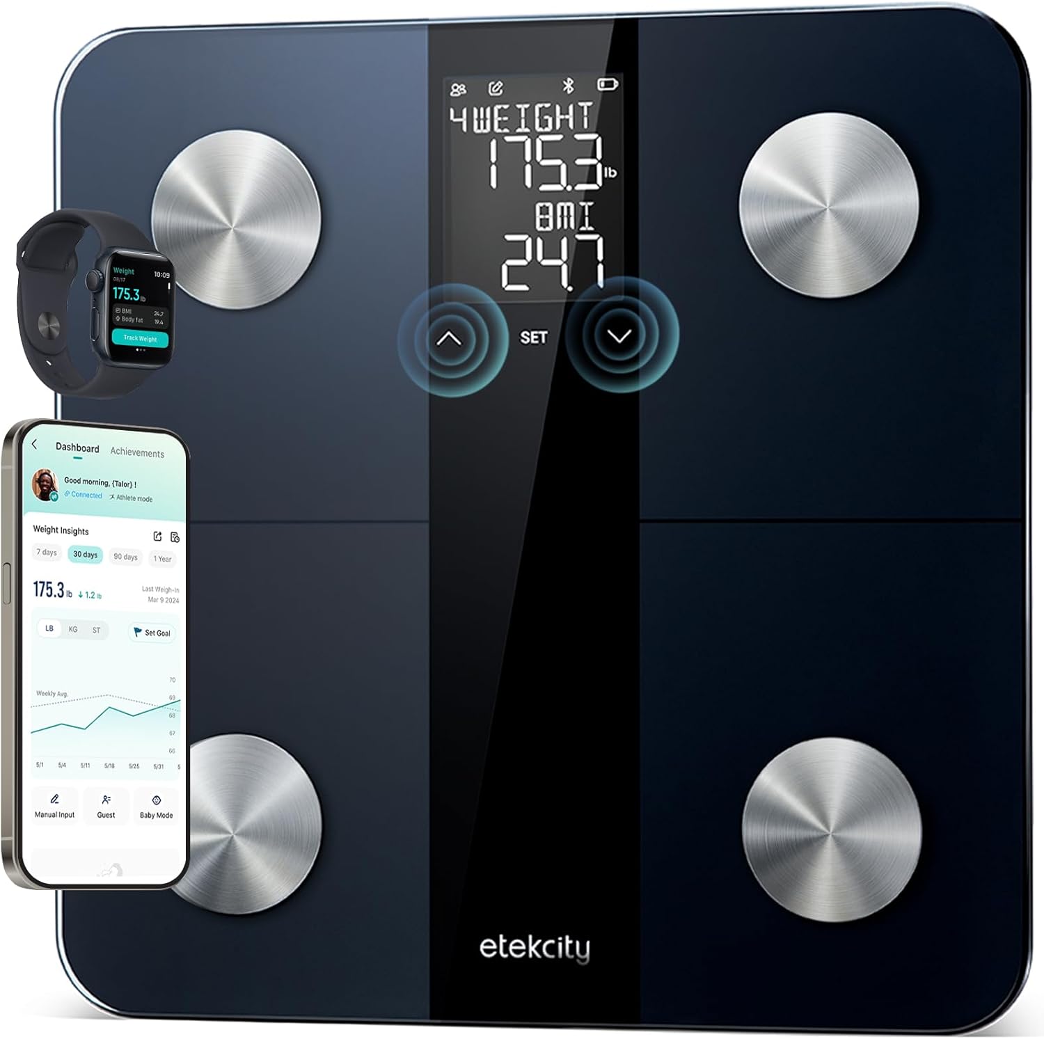 Báscula inteligente Etekcity mejorada para peso corporal, compatible con FSA y HSA, báscula digital de baño con IMC, grasa corporal, masa muscular, 13 métricas con pantalla grande, compatible con modo sin conexión y conexión a aplicaciones. 
