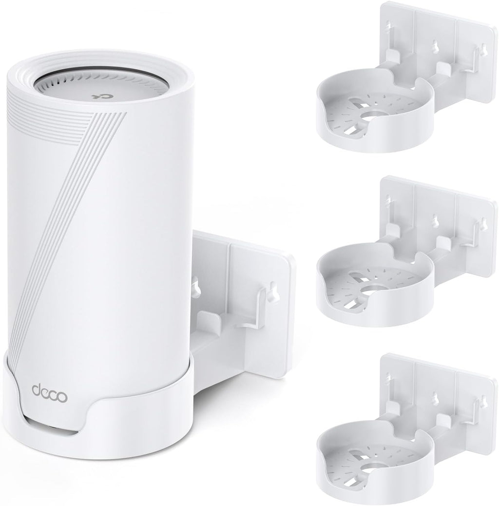 Kit de Montaje en Pared para TP-Link Deco BE75/BE85/BE95 WiFi 7 | Soporte que Ahorra Espacio con Guardado de Cable y Adaptador | Blanco | 3 Piezas