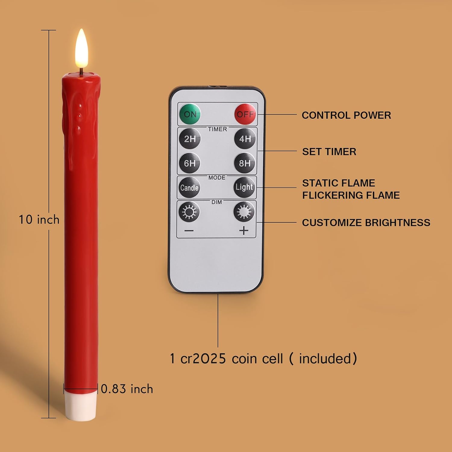 Velas rojas sin llama con control remoto, velas de cera a pilas, parpadeantes para decoración de Navidad, juego de 6 unidades