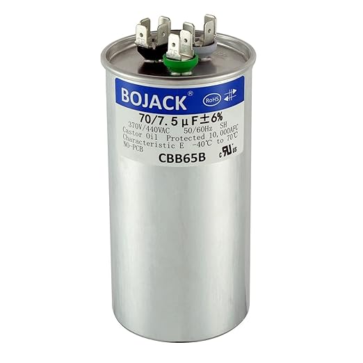BOJACK 70+7.5 uF 70/7.5 MFD ±6% 370/440 V CA CBB65 Condensador circular de arranque dual de funcionamiento para funcionamiento de motor CA o arranque de ventilador o condensador de enfriamiento