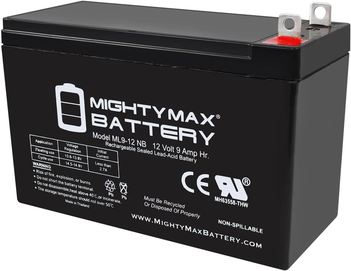 Batería Mighty Max 12V 9AH SLA AGM – Reemplazo para Generador Generac XG8000E, Certificada UL, Libre de Mantenimiento