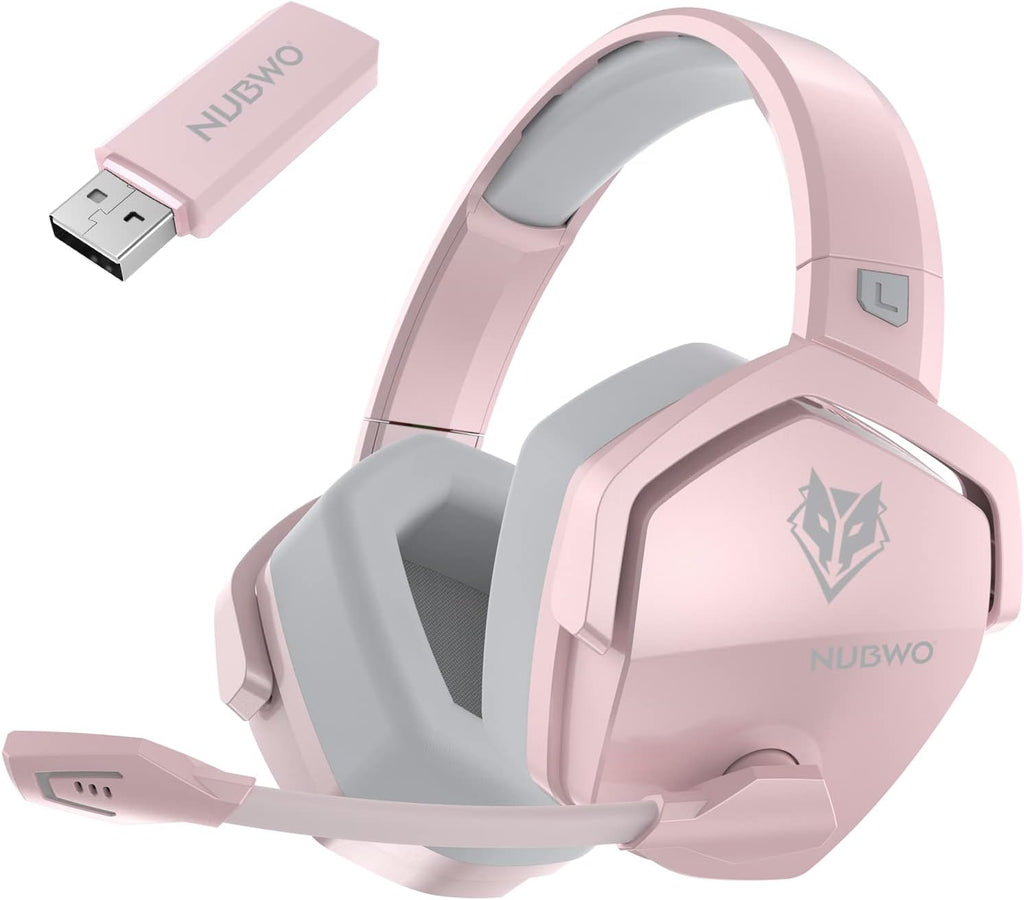Auriculares inalámbricos duales para juegos NUBWO G06 con micrófono para PS5, PS4, PC, móvil y Switch: 2,4 GHz inalámbricos + Bluetooth - Batería de 100 h - Controladores de 50 mm - Rosa 