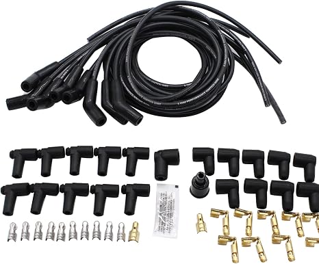 YUCHENSHLP Cables de Bujía 8.5mm Negros — Universal 135/45 Grados HEI, Compatible con Chevy, Ford, Mopar, BBC