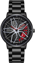 MASTOP Men's Car Watch Creative Hollow Design Waterproof Quartz Analog Stainless Steel Strap Suitable for Men and Car Enthusiasts (A Black Red)