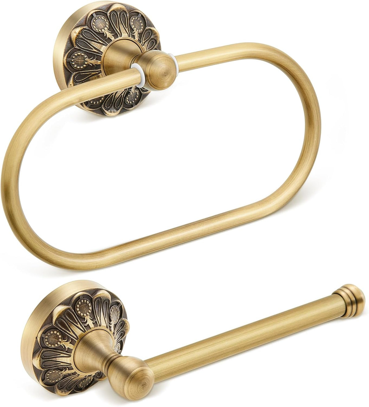 Otoolling Juego de 2 piezas Soporte para papel higiénico de latón antiguo Anillo para toallas de mano de latón retro Colgador de rollos de papel higiénico Accesorios de baño vintage para montaje en pared (Rectangular)