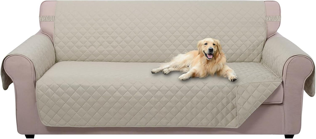 U-NICE HOME - Funda de sofá reversible para perros con correas elásticas, impermeable, protector de muebles para mascotas, funda de sofá de 3 plazas (beige) 