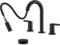 Grifo de baño extraíble negro mate, 8 pulgadas, 2 manijas, grifo de baño extendido de 3 agujeros con rociador extraíble