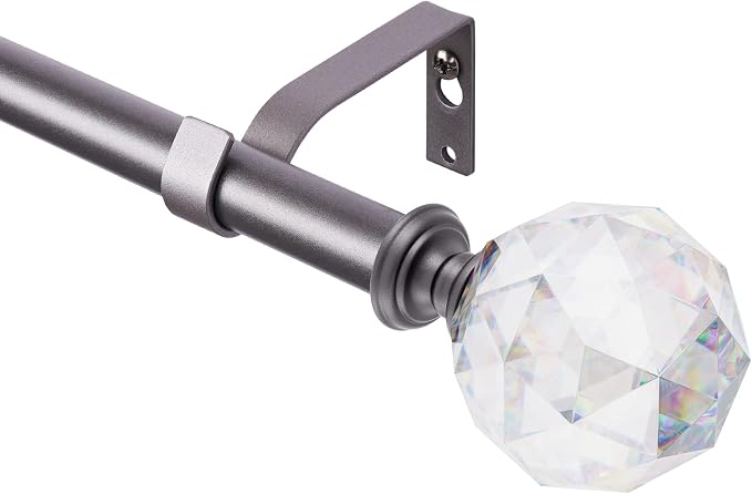 Barra de Cortina 30"-55" Acrílica con Remates de Diamante de Vidrio – Ajustable para Baño, Cocina y Recámara