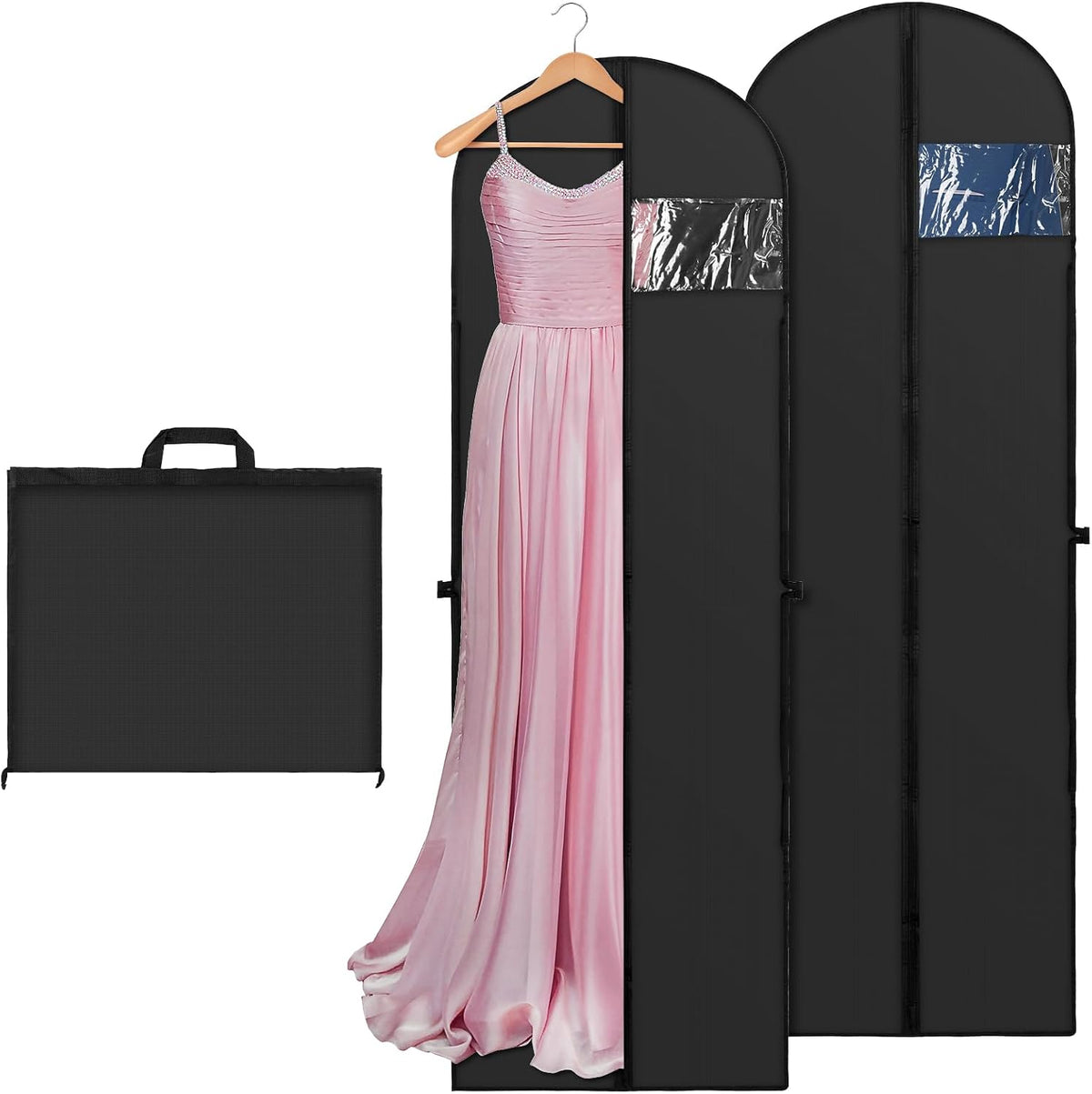 Bolsas para ropa Yimomoyi de 70" de largo para vestidos de viaje, paquete de 2 bolsas para vestidos de gala, bolsa para ropa para vestidos largos, bolsas para armario para vestidos de gala y esmóquines, color negro.