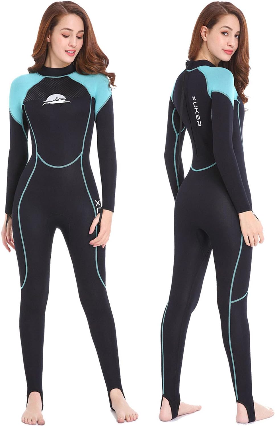Traje de neopreno XUKER para mujer, de 2 mm, manga larga, cuerpo completo, cremallera trasera, para aguas frías, ideal para buceo, surf, snorkel, kayak, natación y deportes acuáticos.