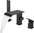 Grifo para Tina Roman NIITAWH Cascada con Ducha de Mano | Negro Mate | 3 Orificios | Montaje en Cubierta | Latón Macizo
