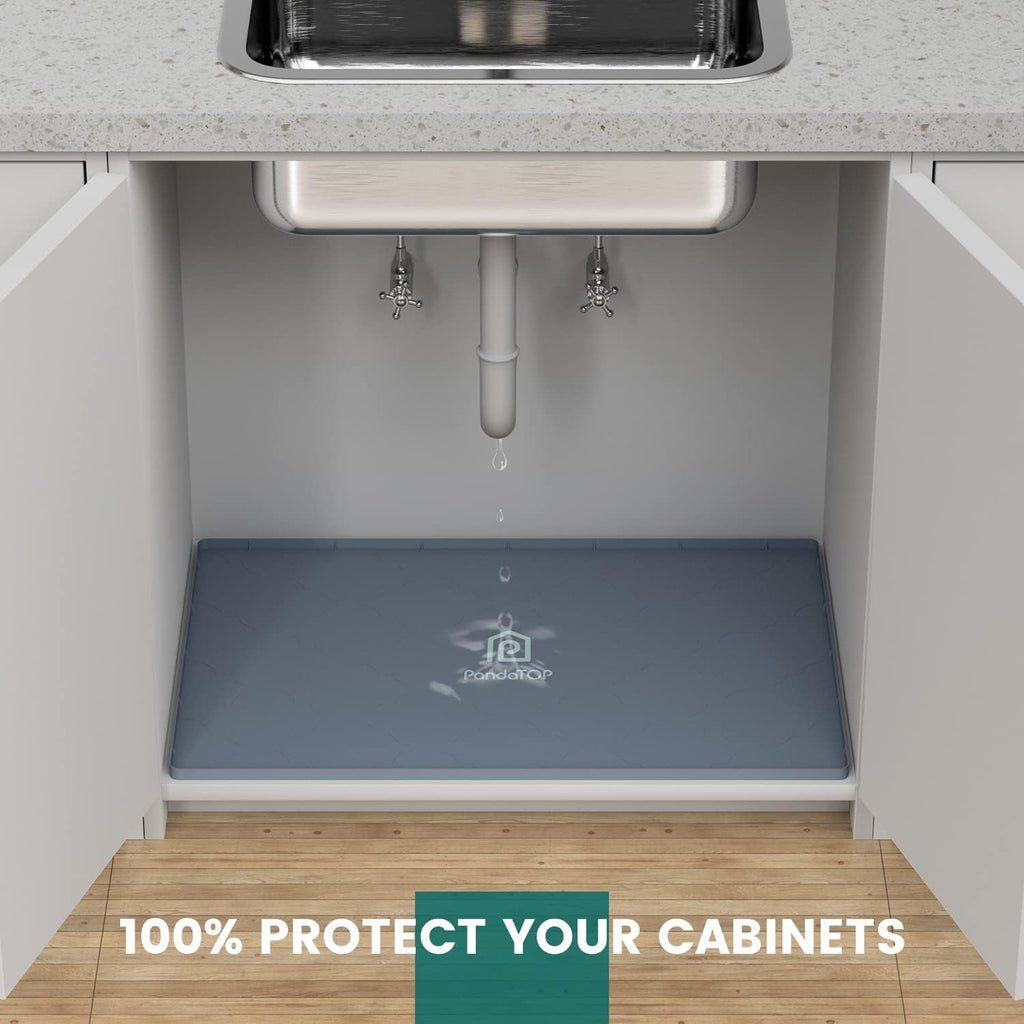 Tapete para debajo del fregadero, bandeja de silicona para gabinete de cocina de 34 x 22 pulgadas, impermeable y flexible para debajo del fregadero para cocina, baño y cuarto de servicio