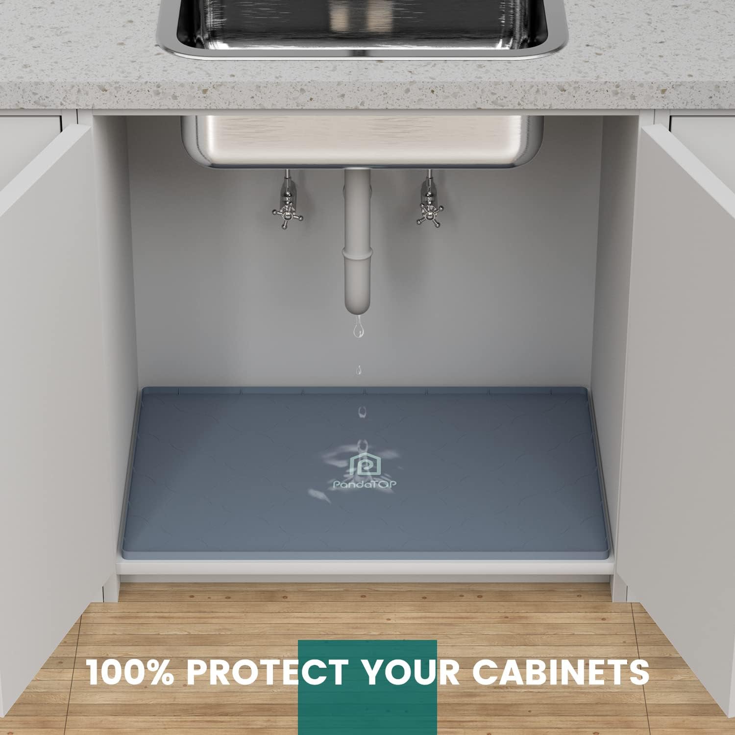Tapete para debajo del fregadero, bandeja de silicona para gabinete de cocina de 34 x 22 pulgadas, impermeable y flexible para debajo del fregadero para cocina, baño y cuarto de servicio