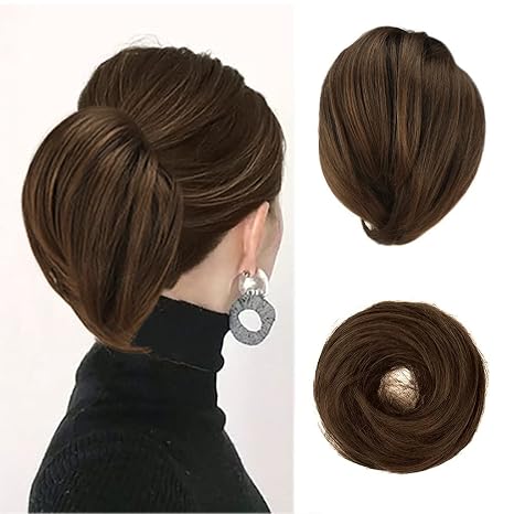 BARSDAR Extensiones de Moño de Cabello Liso - Extensiones de Moño de Coleta de Cabello Liso Corto Totalmente Sintético para Mujeres - Coleteros de Moño de Cabello Desordenado Elástico Diarios