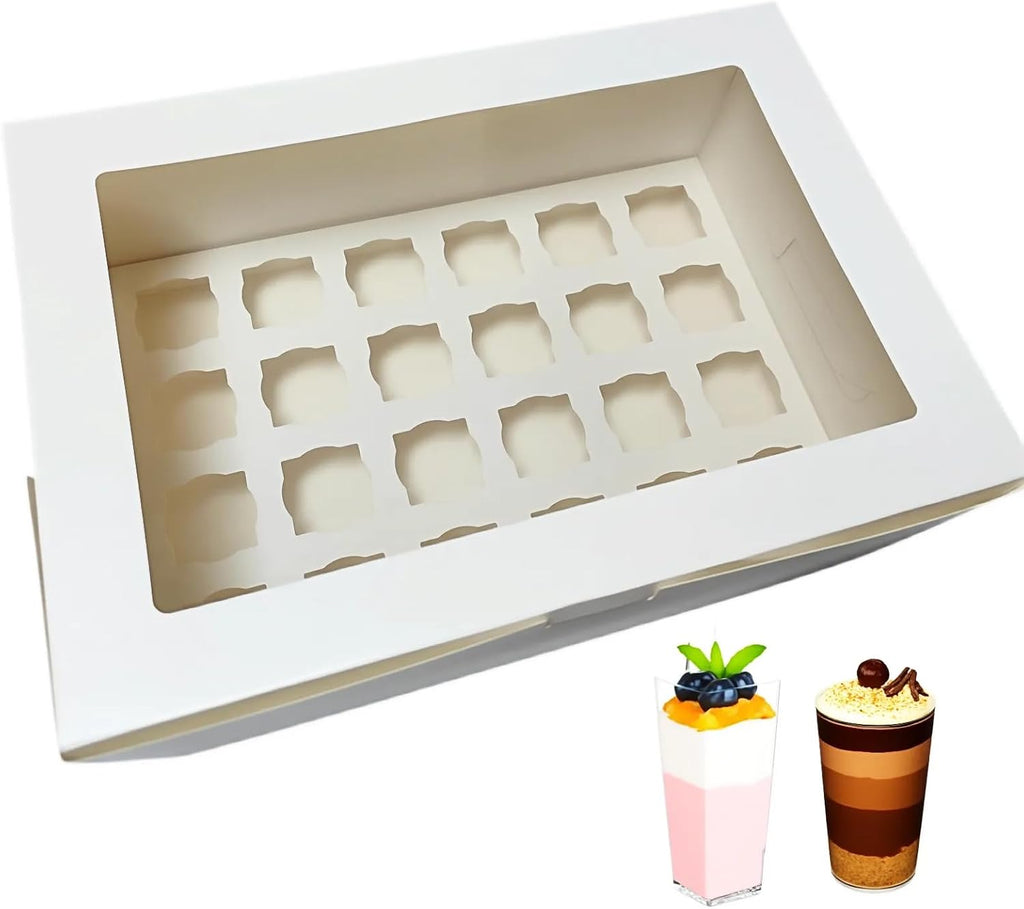 Cajas para Vasitos de Postre Jrwty Pack 6 – Capacidad 24 Vasitos de 85g (3 oz) c/u, Apta para Alimentos, para Fiestas y Catering