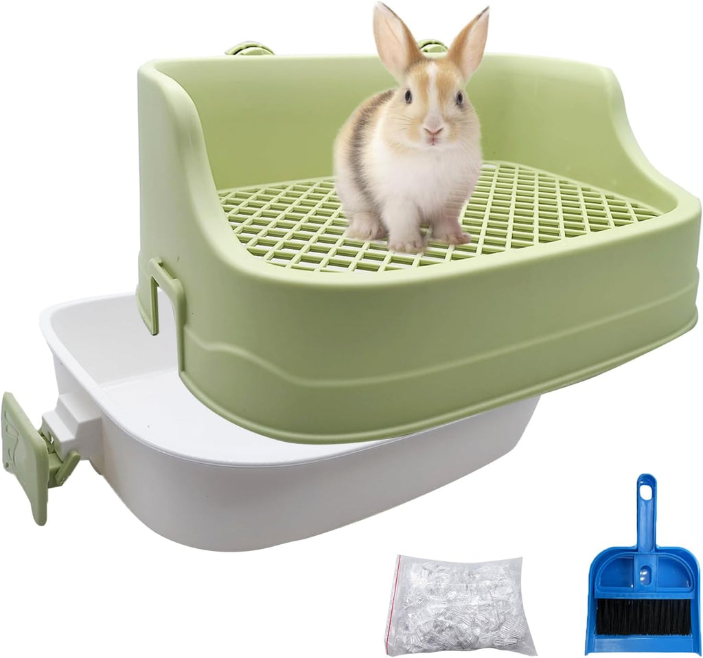 Tfwadmx Arenero para conejos, arenero para entrenamiento de conejos, arenero de esquina para cobayas, baño para animales pequeños para hurones, chinchillas y galesaurios (verde)