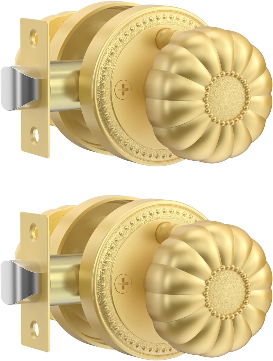Pomos de puerta Amerdeco, paquete de 2, color oro cepillado, para privacidad. Pomos de puerta dorados para interiores. Pomo de puerta resistente para dormitorio y baño con cerradura.