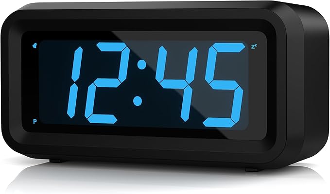 KWANWA Reloj Despertador, Reloj Digital, Pantalla Constantemente de Dígitos LED Azules de 1.2'', Funciona con Baterías, Repetición, Reloj de Pared Pequeño, Reloj de Escritorio, Reloj para Dormitorio
