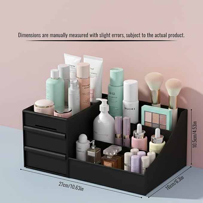 Organizador de perfumes con cajones para hombres y mujeres, soporte de colonia y organizador de maquillaje, almacenamiento de encimera de baño multicapa para cuidado de la piel, cosméticos y tocador