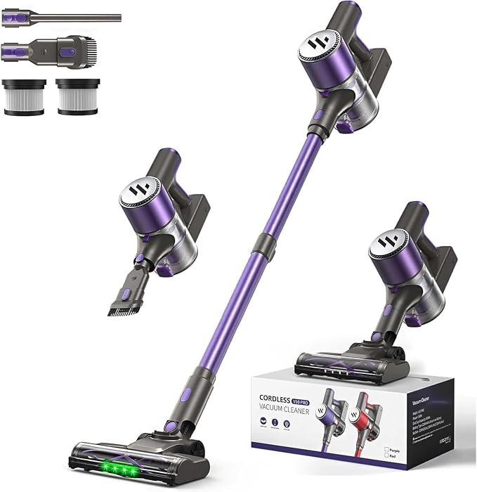 Aspiradora inalámbrica, aspiradora para el hogar con motor sin escobillas, aspiradora ligera con autoestable y pantalla táctil, aspiradora de piso de madera dura para pelo de mascotas, alfombras