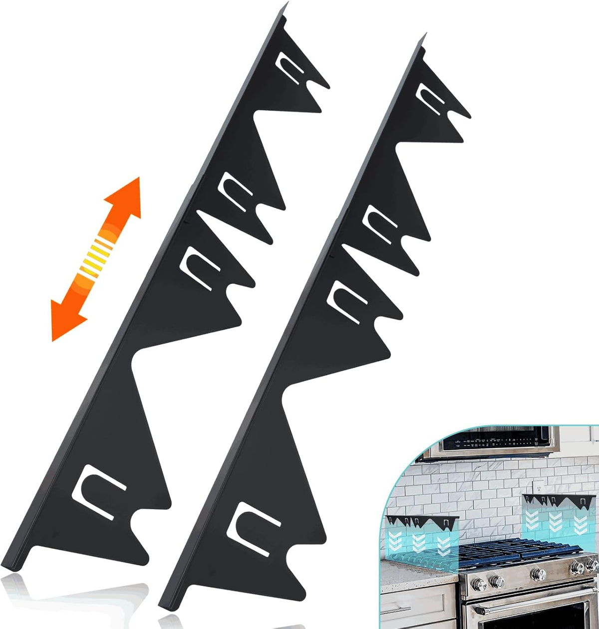 Cubiertas para huecos de estufa de acero inoxidable, paquete de 2. Relleno de huecos de estufa retráctil fácil. Longitud de 13.8" a 27.5", ancho de 0.79". Protectores para huecos de estufa. Kit de embellecedores para estufa. Protector resistente al calor