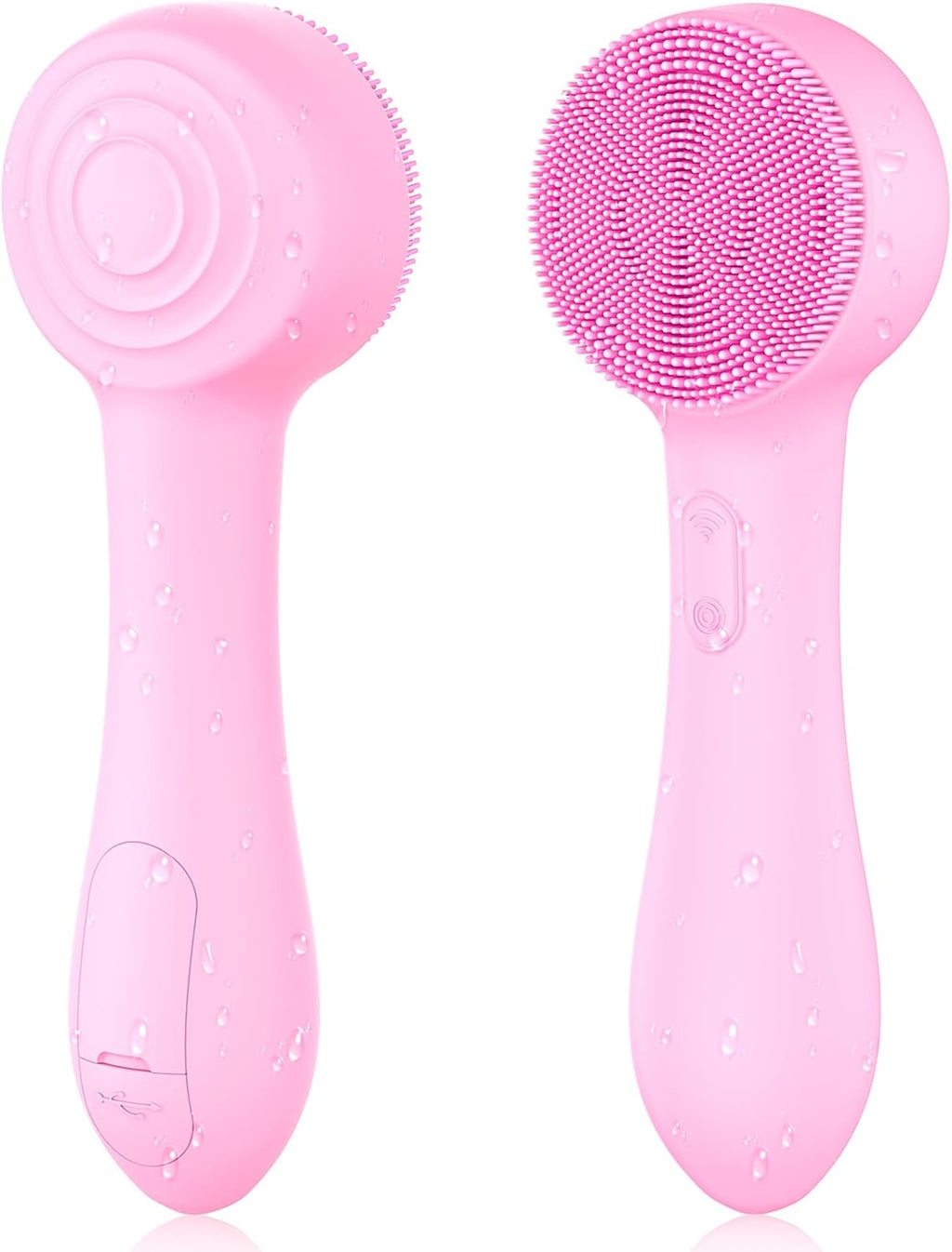 Cepillo de limpieza facial de silicona, impermeable, recargable, exfoliante, masajeador para hombres y mujeres. Limpia poros profundos, exfolia y elimina puntos negros. Cepillo eléctrico (rosa). 