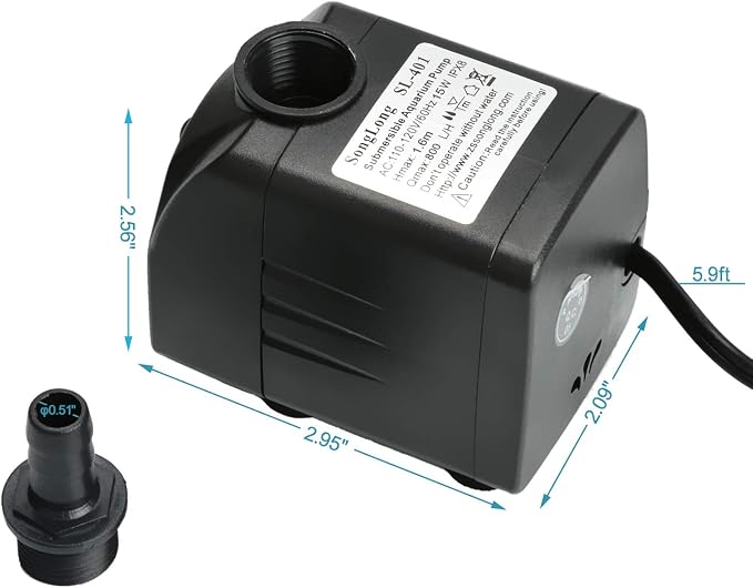 Bomba de Agua Sumergible 210 GPH 15W – Fuente Duradera para Exteriores, Estanques y Acuarios
