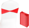 Chanumetal 50 piezas de lazos rojos para sillas, lazos rojos de spandex para sillas, elásticos sin hebilla, decoraciones para bodas, fiestas, eventos, ceremonias, cumpleaños, decoraciones nupciales