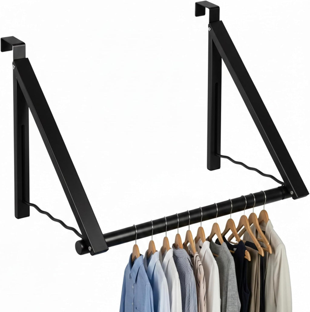 HOLDN® STORAGE Perchero para colgar sobre la puerta - Organizador plegable para colgar ropa, abrigos y toallas, ideal para dormitorios, lavanderías, baños, etc. - Soporta hasta 16 kg (35 lbs), plegable - Níquel satinado