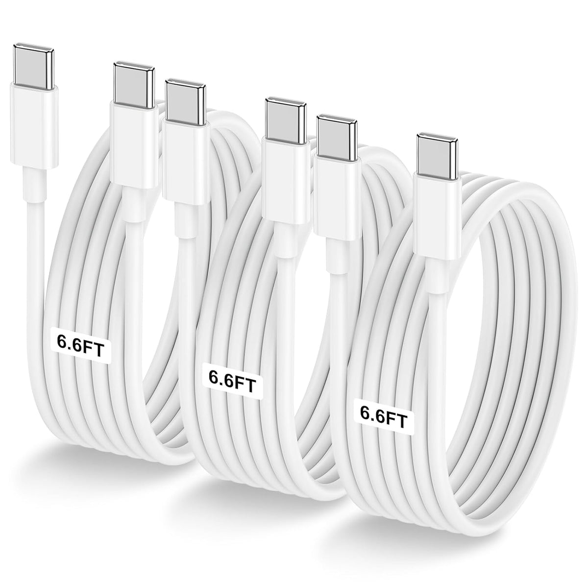 Paquete de 3 cables USB C a USB C de 2 metros (6,6 pies) y 60 W, cable tipo C a tipo C, cable de carga rápida para iPhone Air 17 16e 16 15 Pro Plus Pro Max, Galaxy S25/S24, iPad Pro/Air/mini, MacBook Pro/Air y más.