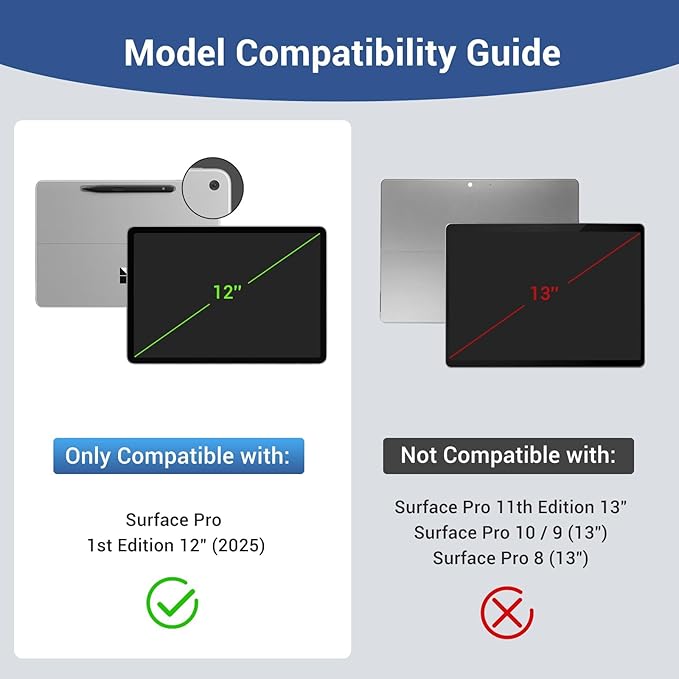 CoBak Funda para Microsoft Surface Pro 12" (2025), Cubierta Premium de Negocios con Soporte Multi-Ángulo, Portaestiletes Integrado, Soporte para Teclado y Organizador Integrado