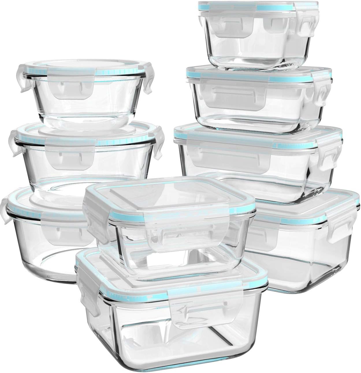 AILTEC Glass Food Storage Containers with Lids, [18 Piece] Glass Meal Prep Containers, Containers for Food Storage with Lids, BPA Free & Leak Proof (9 Lid & 9 Container)