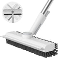 USADO-Cepillo para fregar suelos con mango largo, 3 en 1: raspador y cepillo de cerdas rígidas de alta resistencia para limpiar duchas, baños, patios, piscinas, garajes, cocinas, paredes y terrazas (blanco, 1 unidad).
