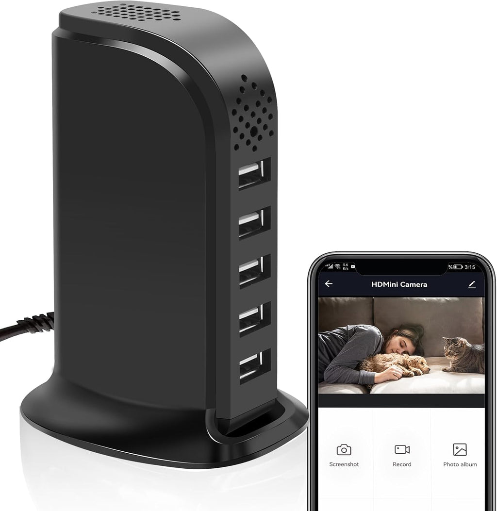 lo.baby.ve Hidden Camera Charger, 1080P WiFi Security Portable Spy Camera, Mini Nanny Cam with Loop Working for Indoor Surveillance up to 128GB SD Card (Not Included)