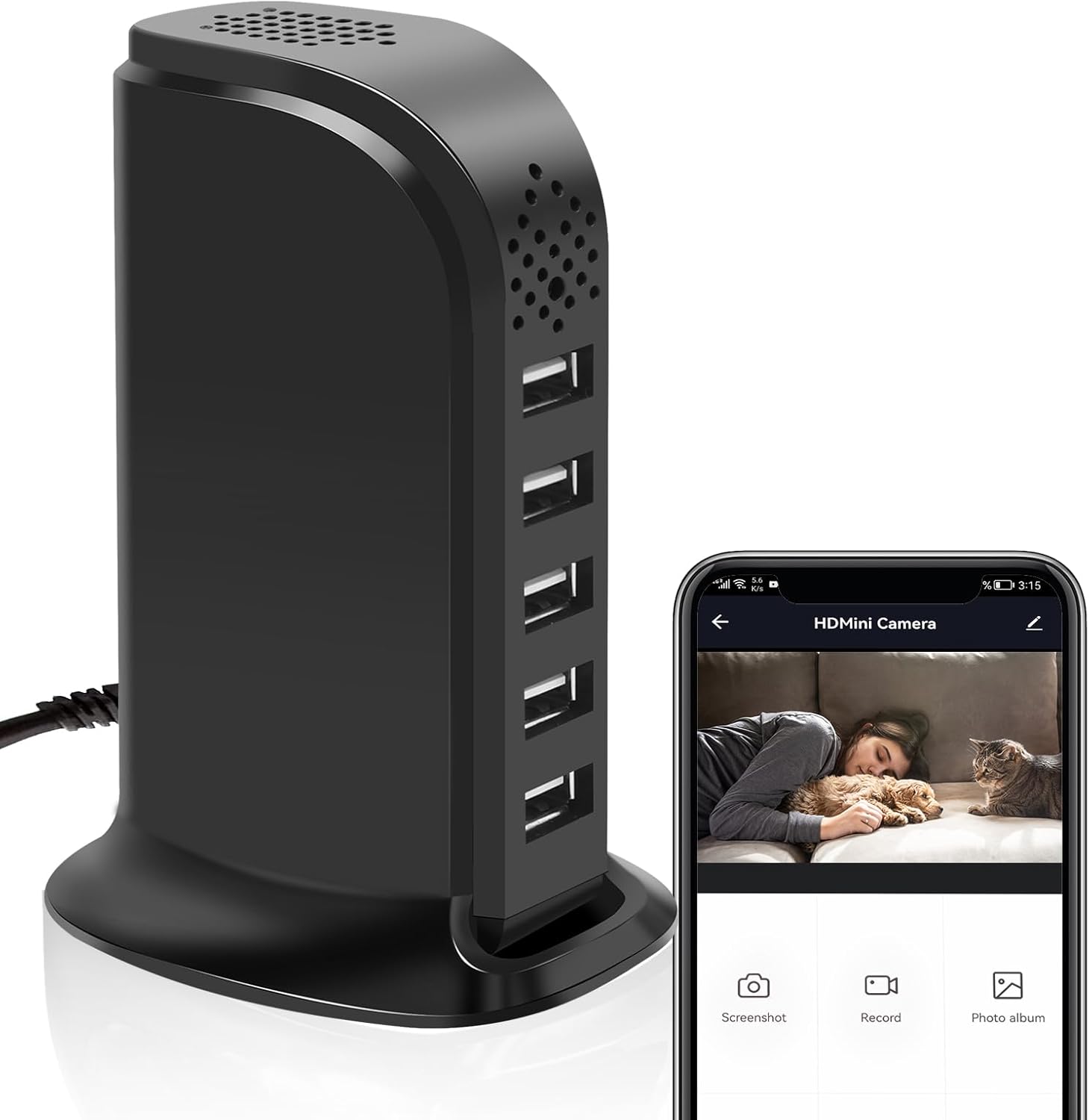 lo.baby.ve Hidden Camera Charger, 1080P WiFi Security Portable Spy Camera, Mini Nanny Cam with Loop Working for Indoor Surveillance up to 128GB SD Card (Not Included)