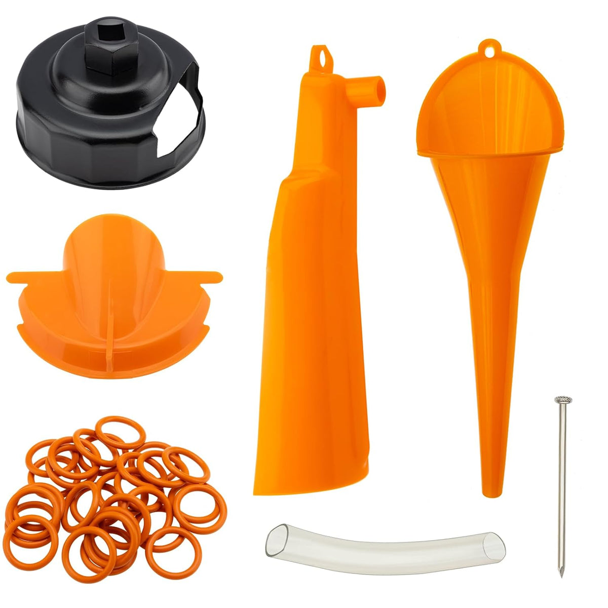 Kit de cambio de aceite compatible con Harley, llave para tapa de filtro, herramienta para llenado del cárter, embudo para aceite de cárter primario, herramienta antigoteo para filtro de aceite, 30 juntas tóricas para tapón de drenaje.