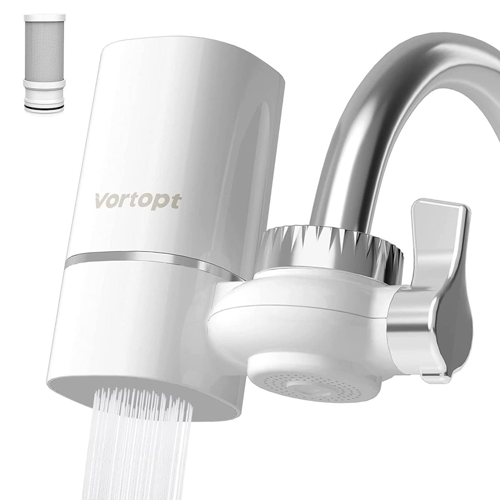 Filtro de agua para grifo Vortopt, para fregadero, T1 de flujo rápido - Sistema de filtración de agua para grifo de 400 galones, certificado por NSF. Reduce el cloro y el mal sabor con 1 unidad de repuesto.
