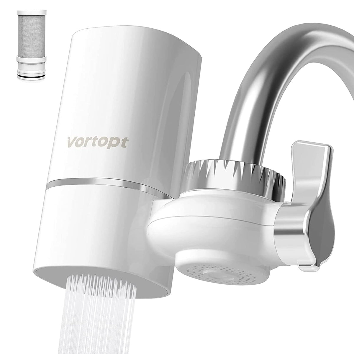 Filtro de agua para grifo Vortopt, para fregadero, T1 de flujo rápido - Sistema de filtración de agua para grifo de 400 galones, certificado por NSF. Reduce el cloro y el mal sabor con 1 unidad de repuesto.