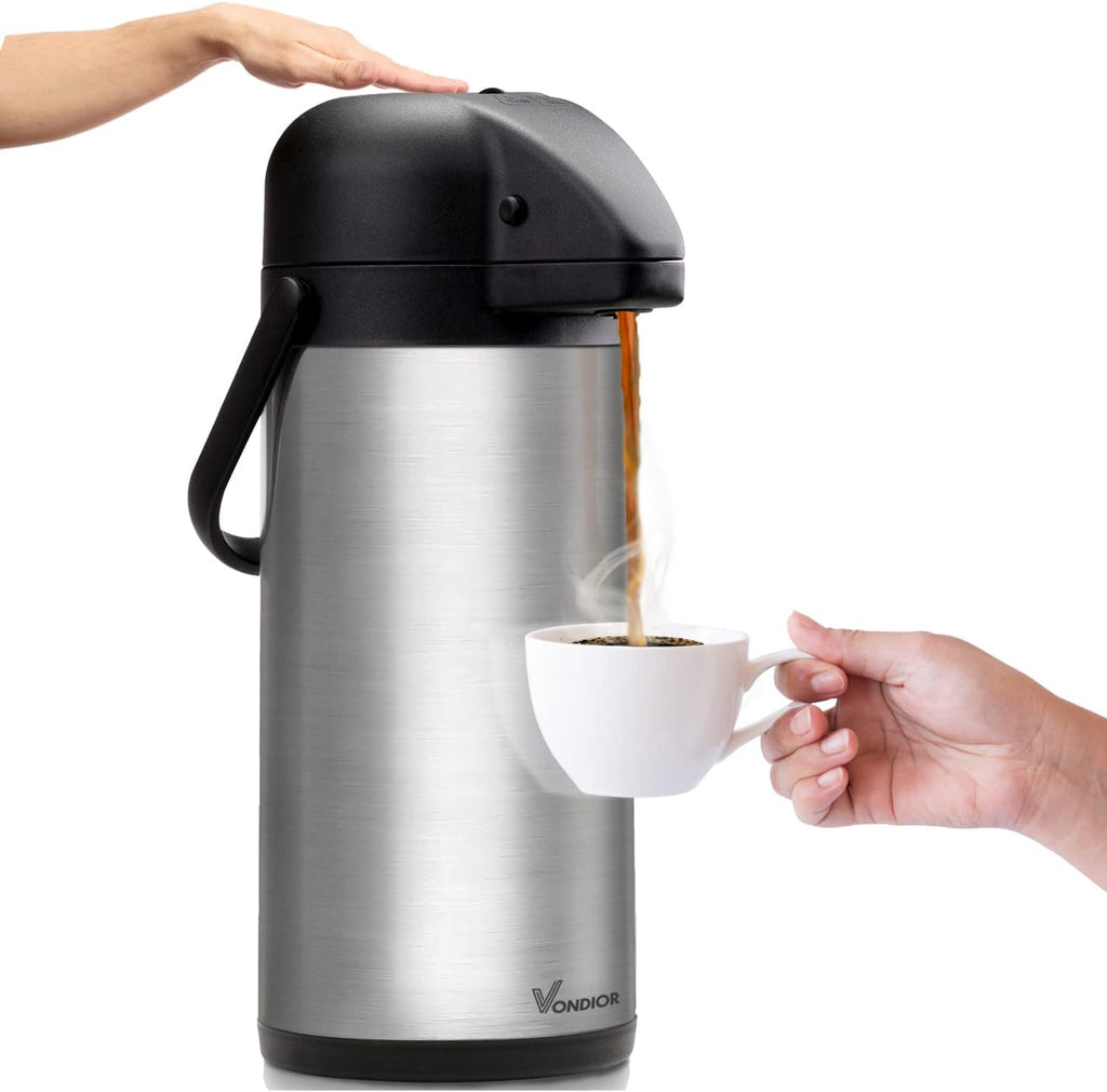 Jarra de café para mantener las bebidas calientes - Dispensador de café Airpot de 3 litros (102 oz) con bomba - Dispensador de bebidas calientes de acero inoxidable con aislamiento térmico para fiestas - Jarra térmica para bebidas calientes como agua