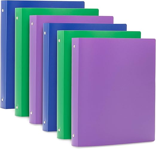Blue Summit Supplies - Paquete de 6 carpetas de plástico de 3 anillas, carpeta flexible de 1 pulgada, cubierta suave con bolsillo, colores surtidos con carpetas plegables azules, verdes y moradas