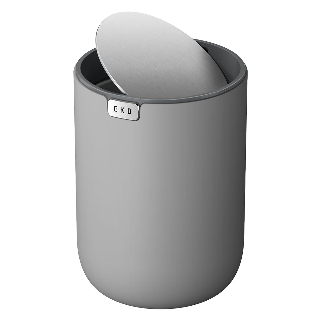 EKO Fandy Mini Cubo de Basura de 2,2 L con Tapa, Cubo de Basura de Escritorio con Tapa Abatible para Baño, Encimera, Tocador, Escritorio u Oficina, Cubo de Basura Pequeño (Gris)