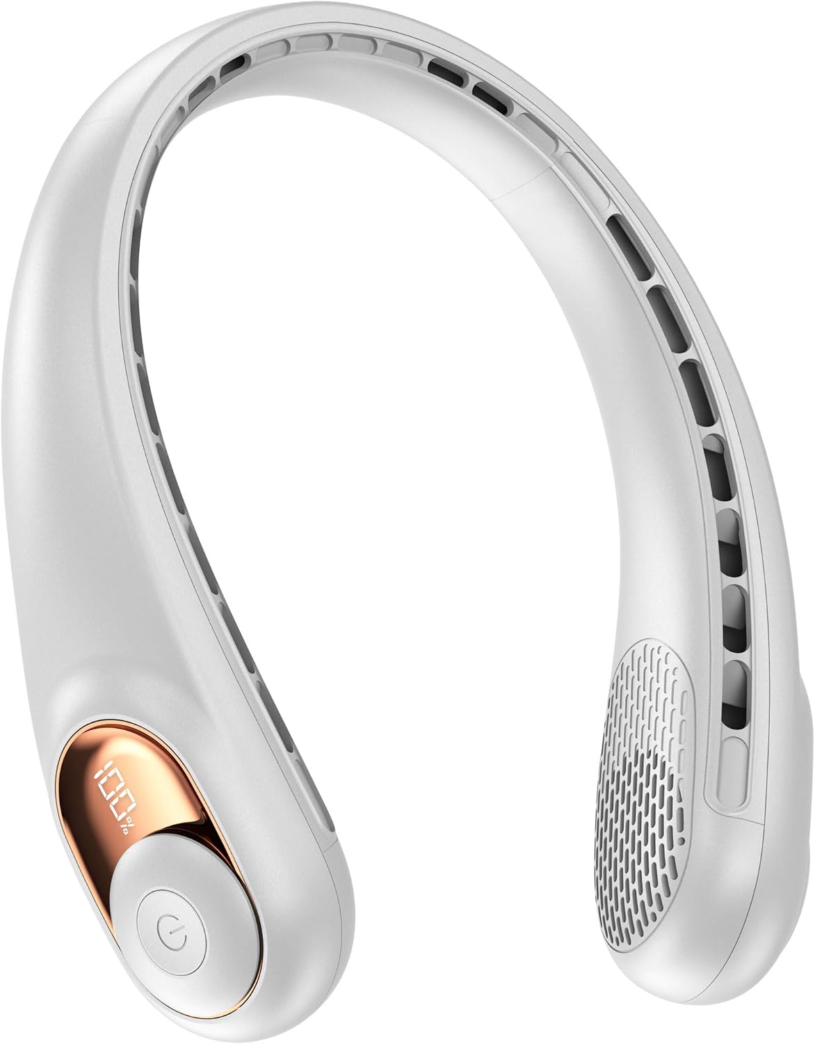 Ventilador de cuello KIDEE, ventilador portátil, ventilador de cuello recargable, pantalla LED mejorada, funciona con batería de 4000 mAh, ventilador personal portátil con 3 velocidades ajustables, regalo para hombres y mujeres, blanco perla.