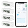 Termómetro higrómetro digital inteligente, sensor de humedad y temperatura interior WiFi con alertas de aplicación, mini medidor de temperatura ambiente con almacenamiento y exportación de datos, compatible con Alexa. 4 unidades. 