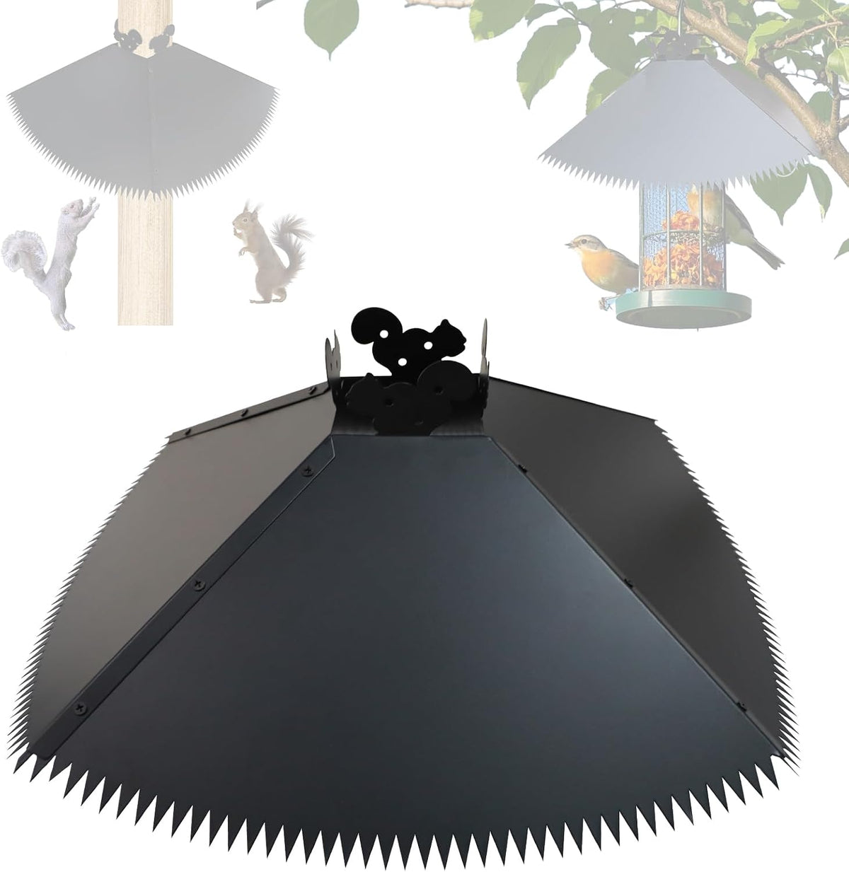 Deflector Metálico 43.2 cm Anti Ardillas para Postes 4x4 con Púas, Protege Bebederos de Aves
