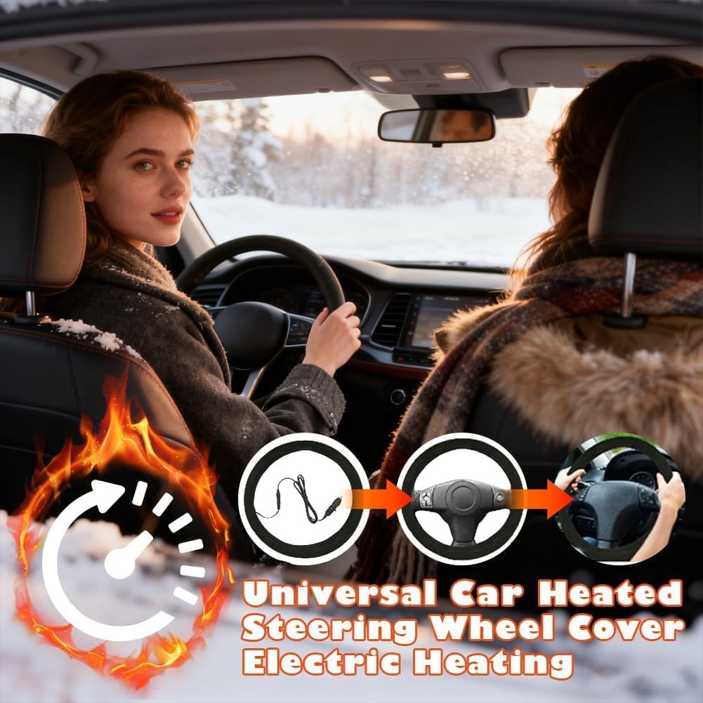 Heated Steering Wheel Cover, 2026 New 14.5-15.5" Car Steering Wheel Cover Warmer, 12V Fast Heating Steering Wheel Warmer for Vehicles, Trucks, SUVs Black