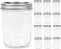 Yodecy Paquete de 12 frascos Mason transparentes de boca ancha de 473 ml con tapas de metal plateadas, ideales para conservas de avena nocturna, almacenamiento de alimentos, alimentos secos, refrigerios, dulces y más.
