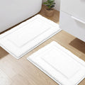 SHACOS White Bath Mat Set of 2 Pieces 16x24 + 20x32 inch, Microfiber Non Slip Bath Mat Washable Bathroom Rugs, Absorbent Bath Rug Soft Plush Bathroom Carpet