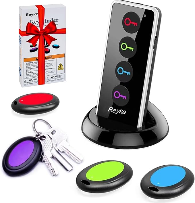 Reyke Buscador de llaves, etiquetas de localizador de artículos RF de 80dB+ con rango de trabajo de 131 pies, rastreador remoto inalámbrico para billetera, teléfono, gafas, mascotas, 1 transmisor RF